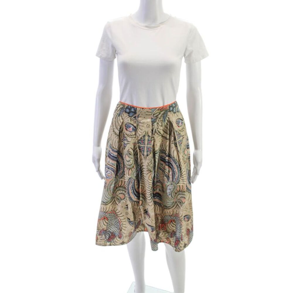 Sonia Bogner Women Pleated Multicolor Animal Print Cotton Skirt Size 14